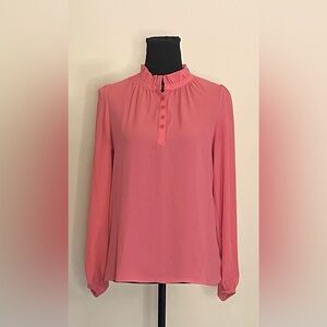 Loft- Pink long sleeve with ruffles on the neckline‎ Size XS